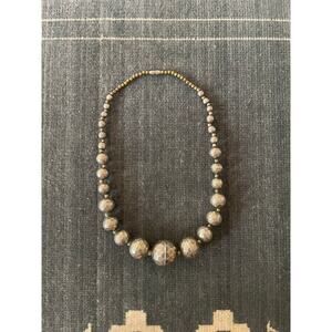 Vintage Navajo Sterling Silver 25mm Beaded Necklace